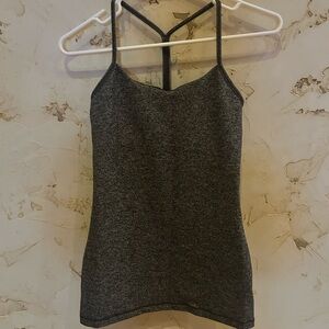 Lululemon Power Y Tank EUC Luon Heather Black Size 4 Built-In Bra Workout Yoga 🧘